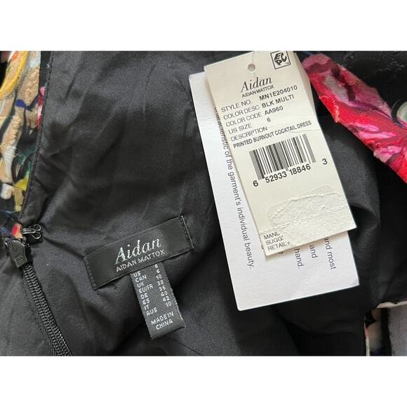 Aidan Mattox Womens Dress Black 6 Floral Cocktail Ruched Ruffle High Low - Picture 10 of 10